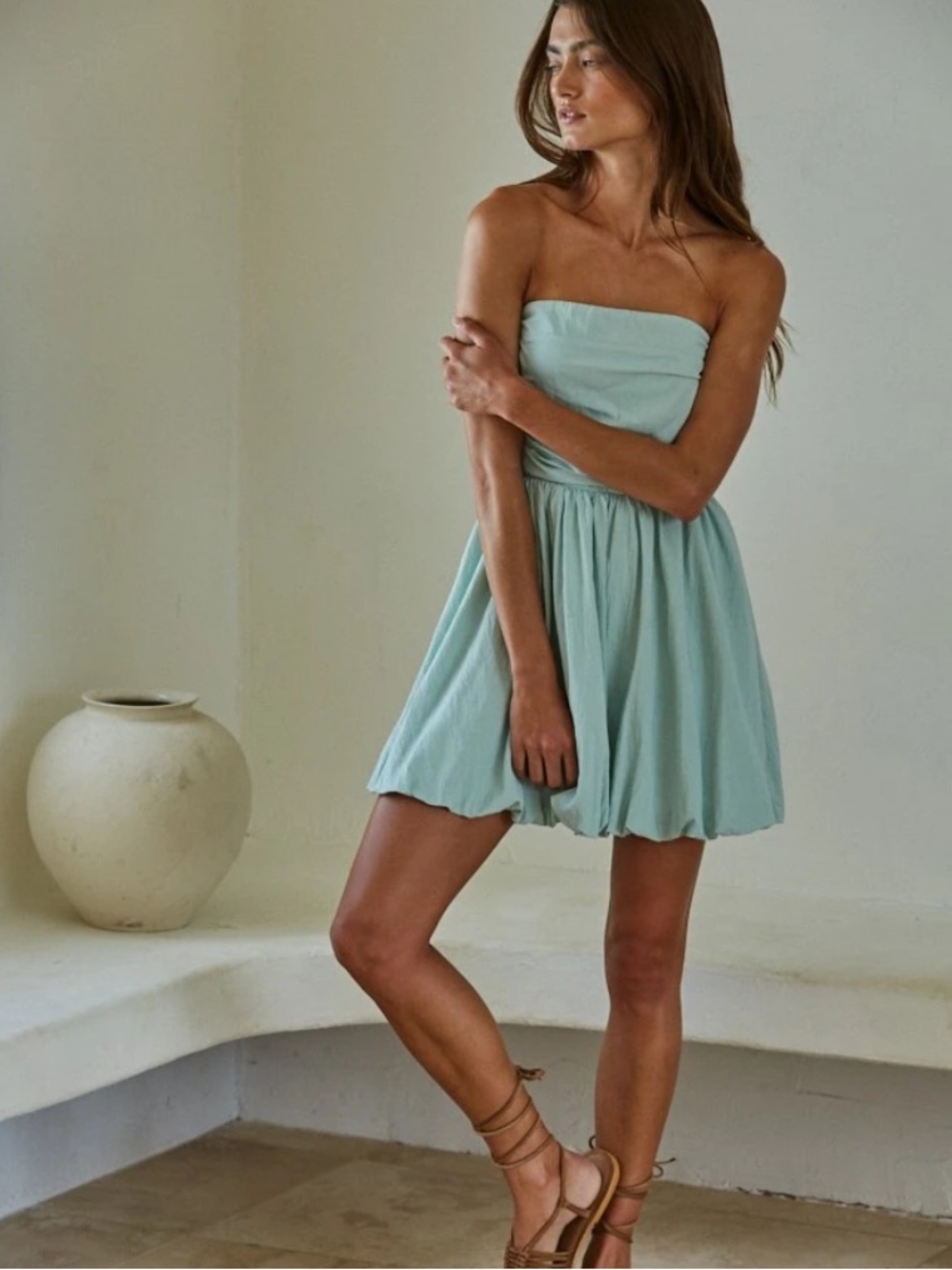 By Together Strapless Bubble Mini Tube Dress in Light Blue Large
